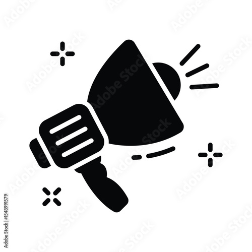 A visually engaging glyph icon of megaphone announcing loudly