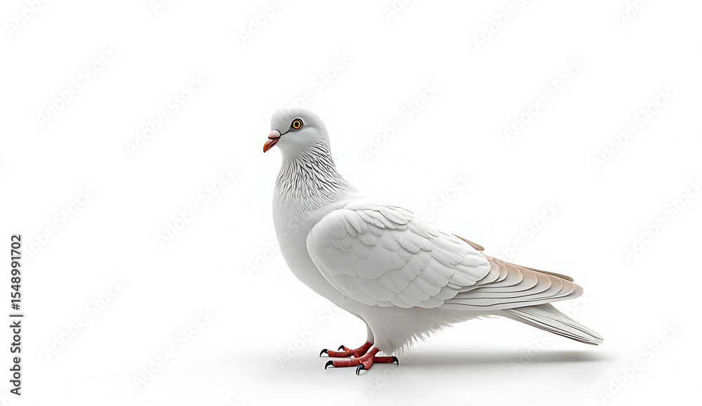 Obraz premium white pigeon, bird, feathers, perched, clean, pristine, elegant, detailed, realistic, high resolution, studio lighting, 4K and HD image