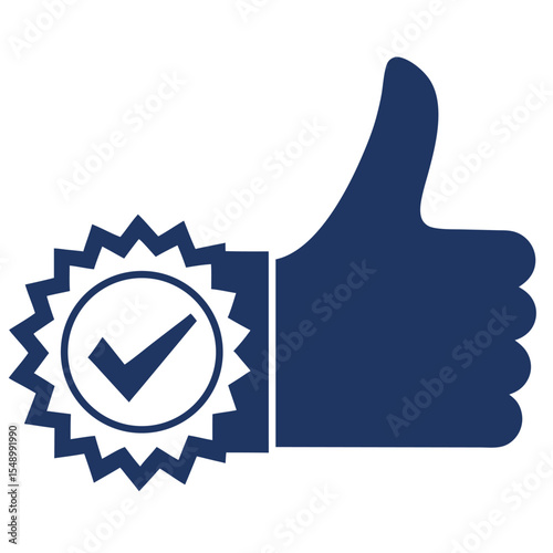 Thumbs up with certified approved check mark badge icon