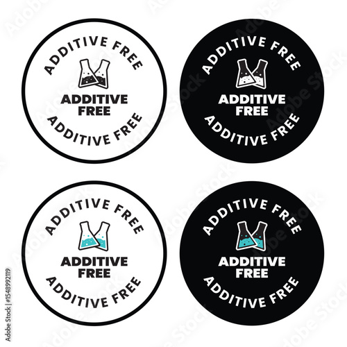 Round Additive-Free Icons Set – 4 Color Variations for Clean Label, Organic, and Healthy Food Packaging

