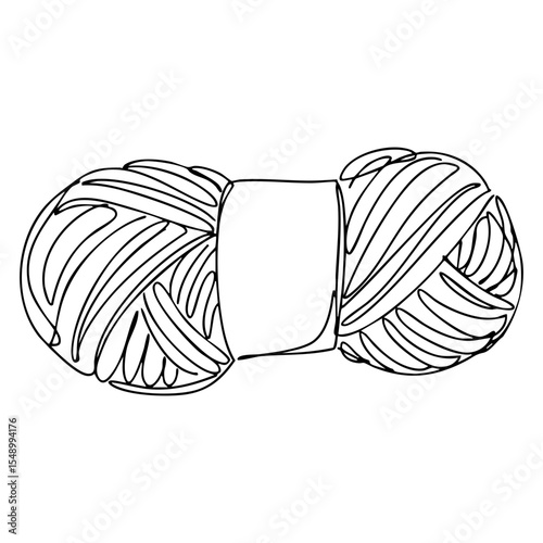Minimalist vector line art of yarn skein with band in abstract hand-drawn style