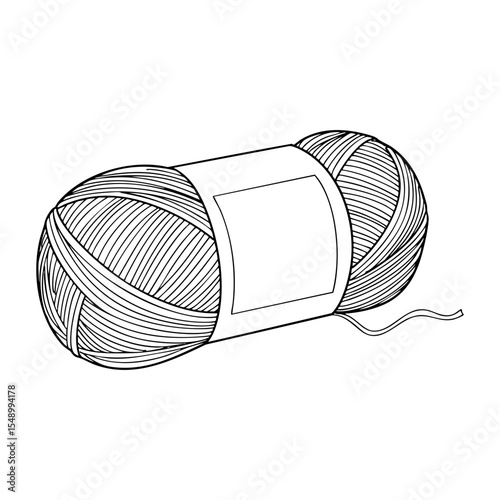 Detailed vector line art of yarn skein with paper label in realistic style