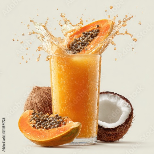 Refreshing tropical smoothie bursting with papaya and coconut.  A vibrant blend of flavors and textures, perfect for a healthy and delicious treat photo