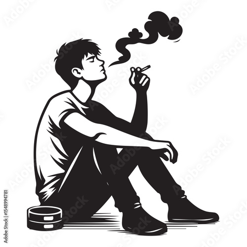 Young man sitting and smoking image vector