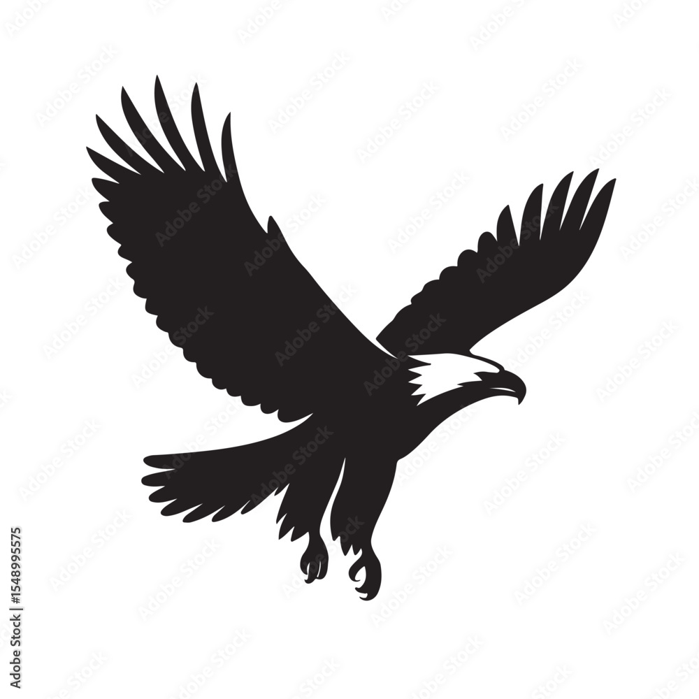 Obraz premium Flying Eagle Silhouette Vector with Spread Wings on White Background
