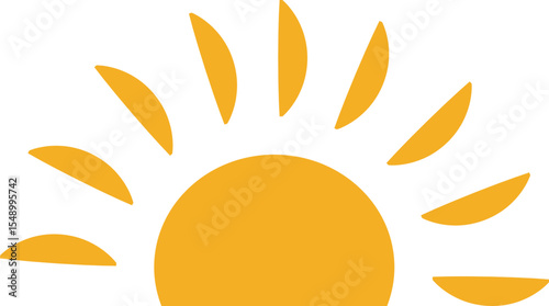 Sun icon, sunshine and solar glow sunrise or sunset. Decorative circle full and half sun and sunlight. Hot solar energy for tan. Vector sun light sign isolated on transparent background