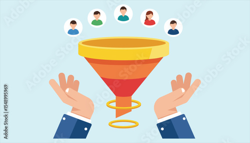 Sales funnel, lead generation, and customer acquisition concept: Converting prospects into loyal customers through targeted marketing strategies and efficient sales processes.