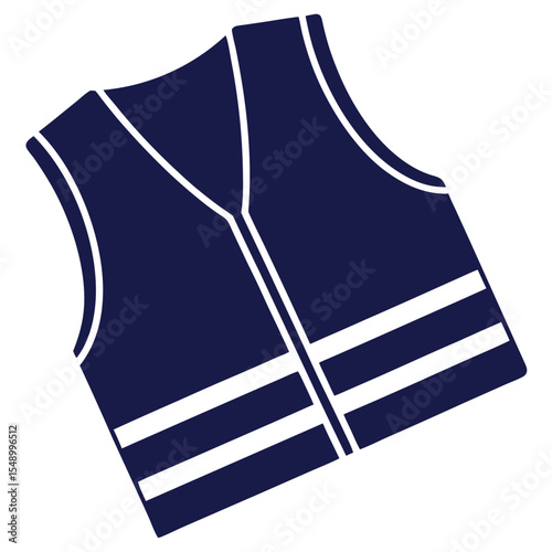 Simple dark blue vest icon with white reflective stripes