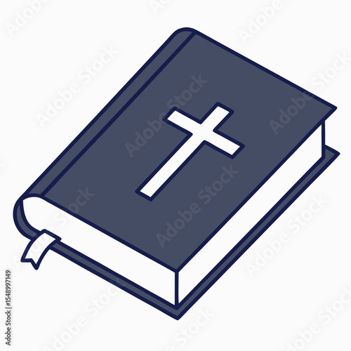 Stylized illustration of a closed bible with a cross emblem
