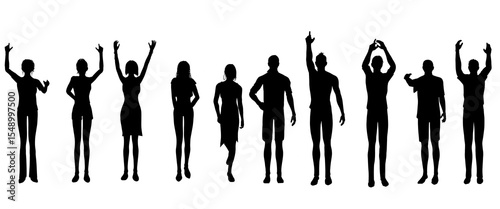 silhouette of men and women exciting