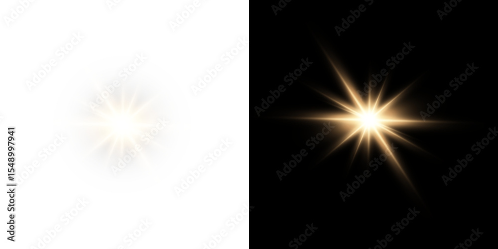 Fototapeta premium Png shine gold star. light with sparkle effect. Glowing yellow light, magic star sparks.