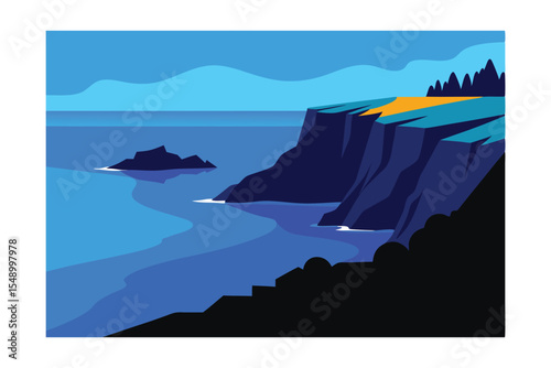 Serene Coastal Cliffs A Stunning Oceanside Landscape Illustration