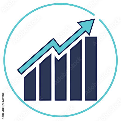 Infographic showing upward trend with bar graph and arrow