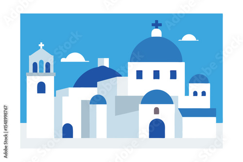 Charming Greek Island Village Blue Domes and Whitewashed Walls