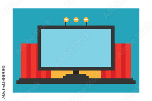 Grand Stage Digital Screen with Red Curtains and Lights for Presentations