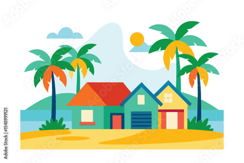 Tropical Beach Houses Idyllic Coastal Escape Illustration