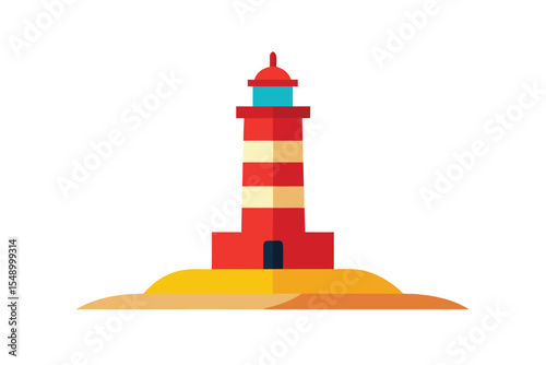 Coastal Lighthouse Guiding Light on Sandy Shore, Beacon of Hope