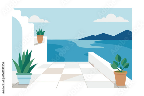 Mediterranean Balcony View Serene Coastal Escape