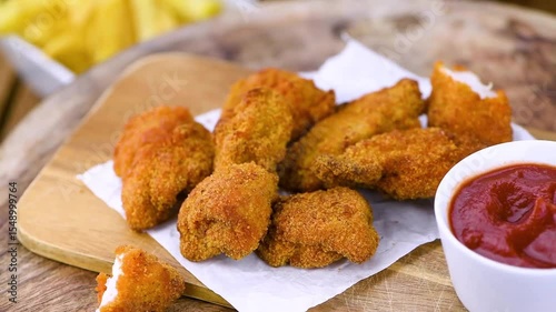 Chicken Nuggets Being Dipped in Sauce fried chicken nuggets