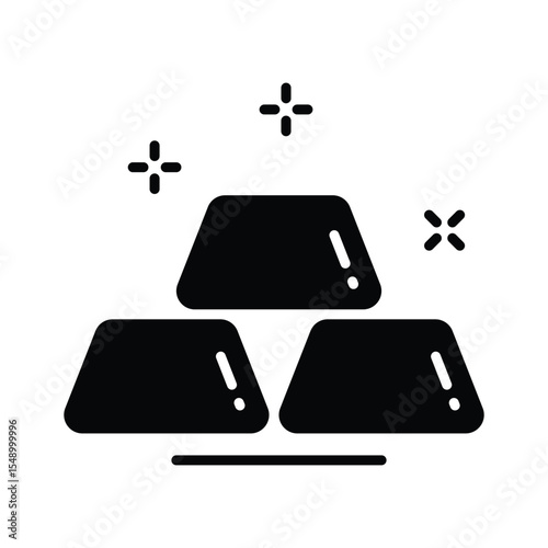 A glyph style icon showing gold bars in stacked arrangement