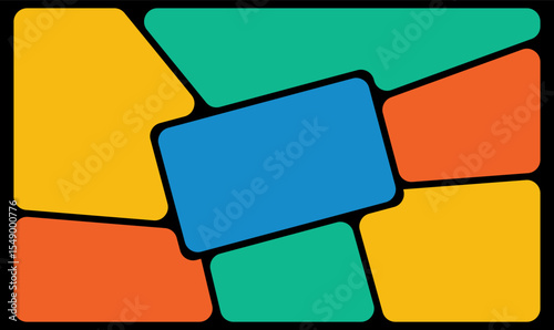 Vibrant abstract template resembling comic book panels with organic, interconnected shapes in a bright palette. Perfect for narrative projects, presentations, or adding a modern, dynamic framework