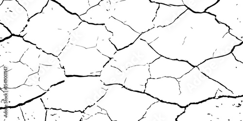 A high-contrast black and white texture of cracked earth or dry, parched ground. The image features irregular, jagged fissures and organic shapes, creating a fragmente.