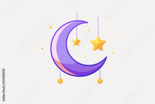crescent moon stars glow night dreamy sky
