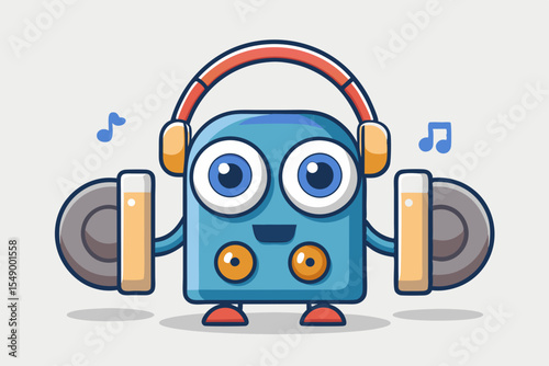 headphones cartoon eyes speaker music listen icon