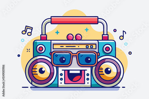 boombox sunglasses face music notes  