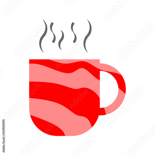 Steaming hot mug with a playful red and pink striped design, perfect for cozy drink themes, coffee shop menus, or warm beverage promotions. A cheerful breakfast icon
