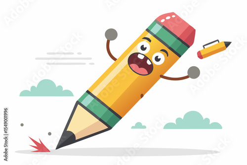 screaming pencil escaping giant eraser