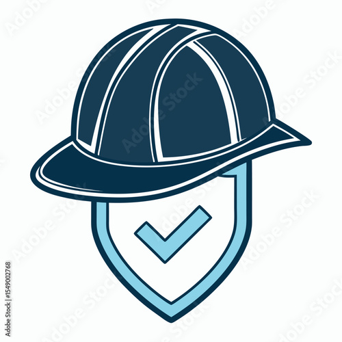 Construction safety helmet and shield with checkmark icon