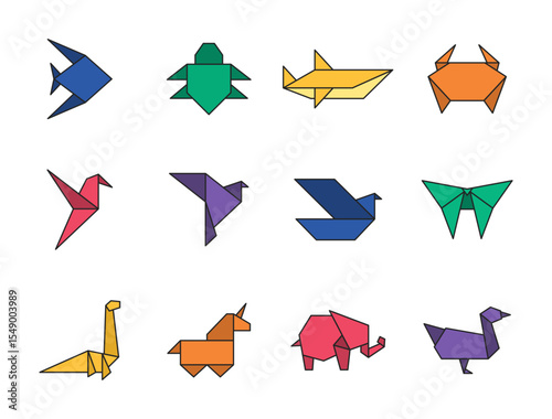 vector origami shapes of various animals