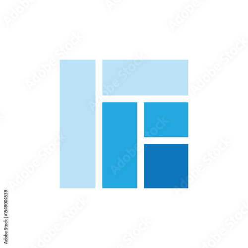 The image shows a flat abstract logo of a tile forming a square shape in blue color combination that looks clean and modern on a white background that can be used for general purposes