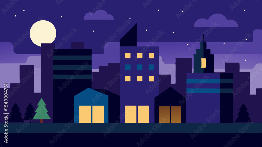 Fototapeta premium Night cityscape flat design illustration