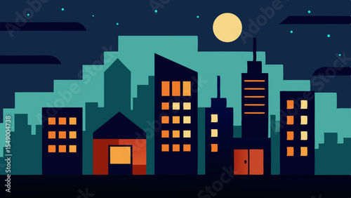 Night cityscape flat design illustration