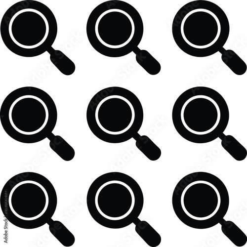 A Grid of Black Magnifying Glass Icons on a White Background Symbolizing Search Investigation and Exploration in a Clean and Minimalist Design Nine