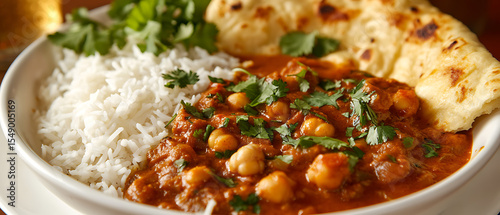 Fototapeta Naklejka Na Ścianę i Meble -  Chickpea Curry with Rice and Naan