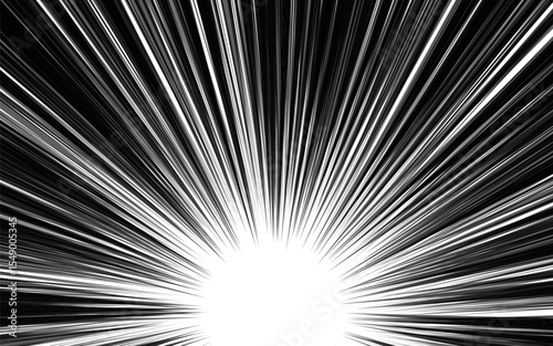 abstract comic with radial rays on black and white comic book background