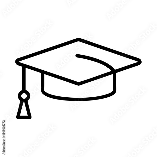 Graduation cap icon, line art style, black and white, for education websites