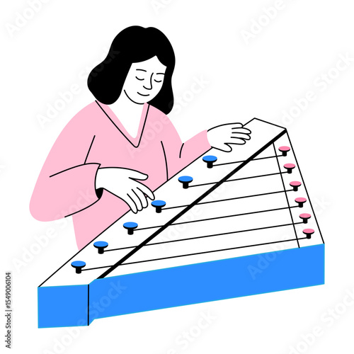 Doodle style illustration depicting a qanun player performing live
