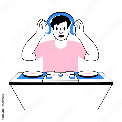 Sketchy style illustration depicting a vibrant dj player figure
