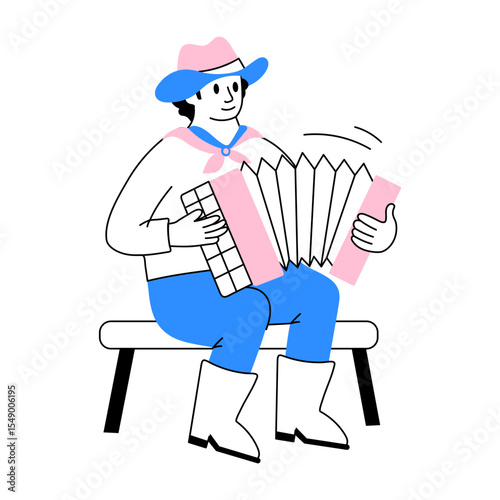 Drawing style illustration showing a joyful accordion player 
