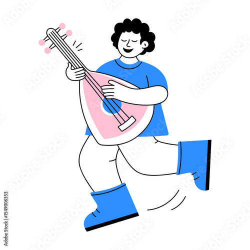 A hand drawn style illustration of a string musician 
