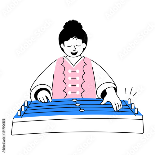 An illustration of chinese guzheng in doodle style
