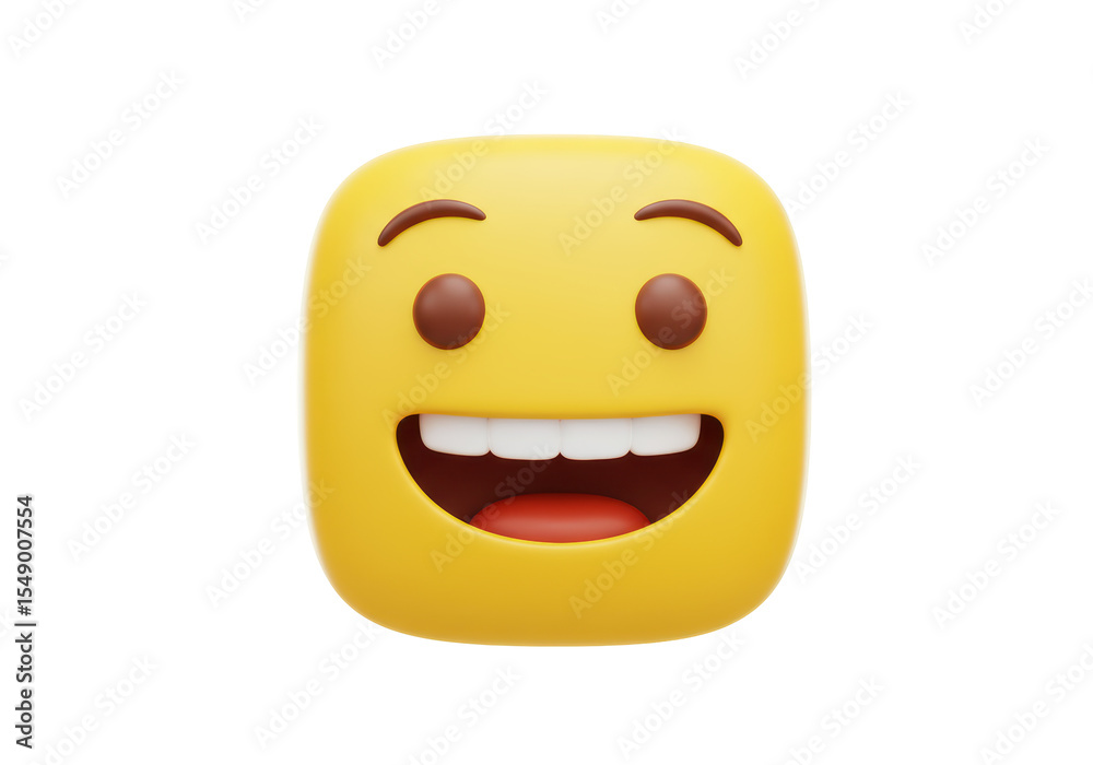 Fototapeta premium Isolated Cheerful Yellow Square Emoji with Smiling Face