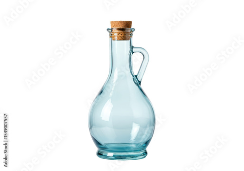 Isolated Light Blue Glass Bottle with Cork Stopper