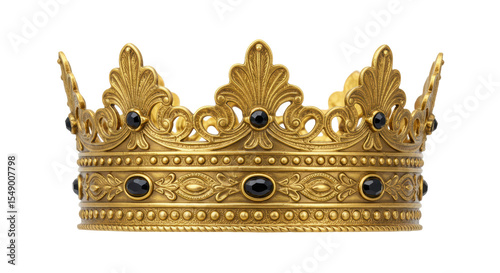 Isolated Ornate Golden Crown with Black Jewels