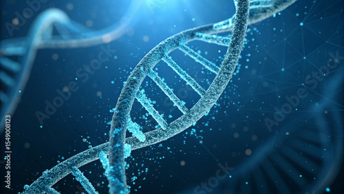 Futuristic Glowing DNA Strand with Tech Elements