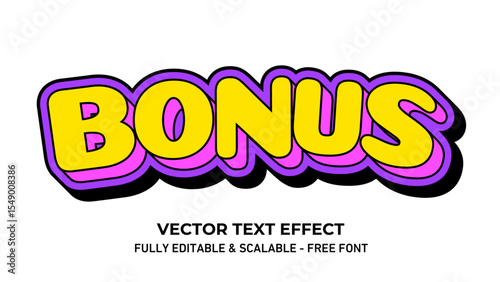 Colorful comic-style “BONUS” text in yellow and pink with bold 3D vector effect, ideal for banners, games, or marketing.